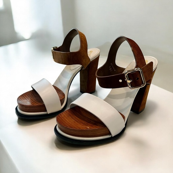 Tod's Shoes - Tod’s Leather Platform Sandals Brown and White Size 36 1/2